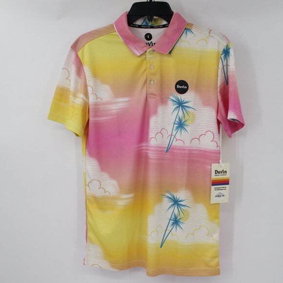 NWT Duvin polo shirt mens small Days in the Clouds golf casual sun palm tree fun - Picture 1 of 9